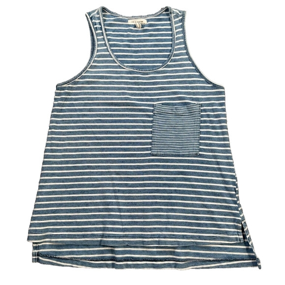 Life In Progress Stripe Pocket Tank Top Womens X-Small Chambray White Scoop Neck - Picture 1 of 6